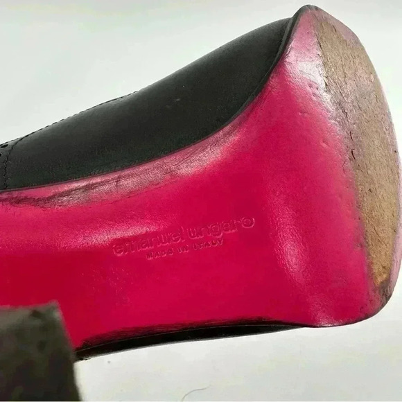 Emanuel Ungaro heels size 8.5 black Italian leather suede cap toe brogue career - Picture 6 of 14